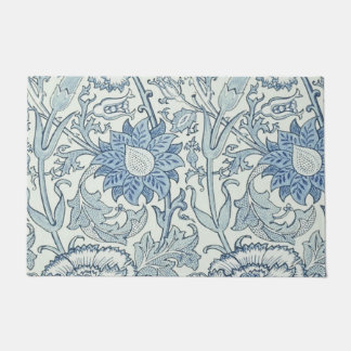 William Morris Schönes Blumenmuster, blau, Rose Fußmatte