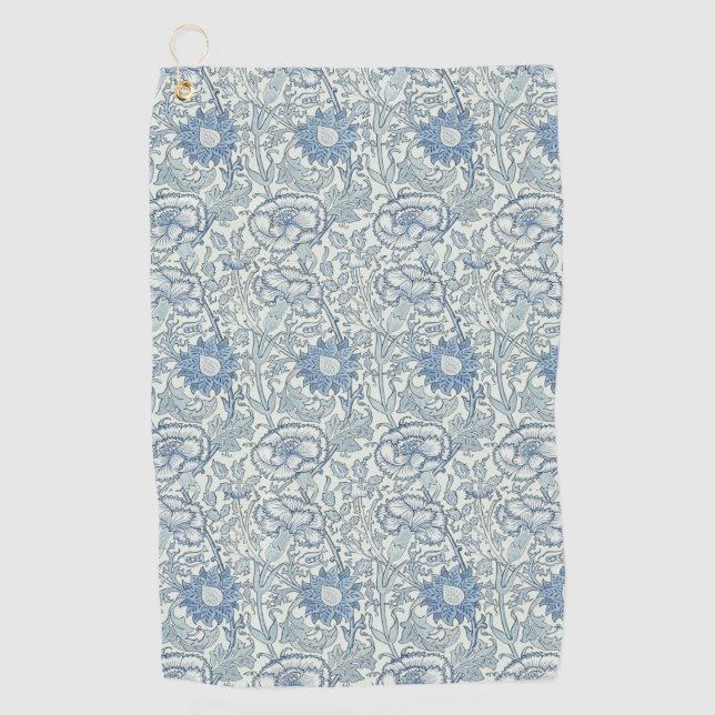 William Morris Schönes Blumenmuster, blau, Rose Golfhandtuch (Vorderseite)