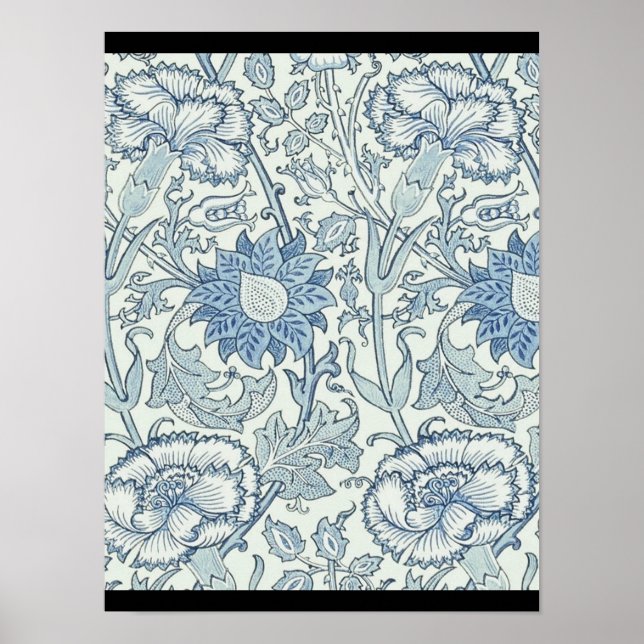 William Morris Schönes Blumenmuster, blau, Rose Poster (Vorne)