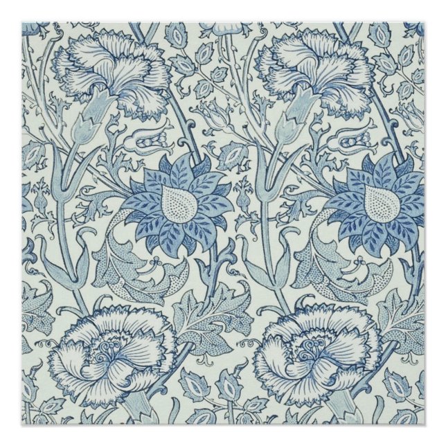 William Morris Schönes Blumenmuster, blau, Rose Poster (Vorderseite)