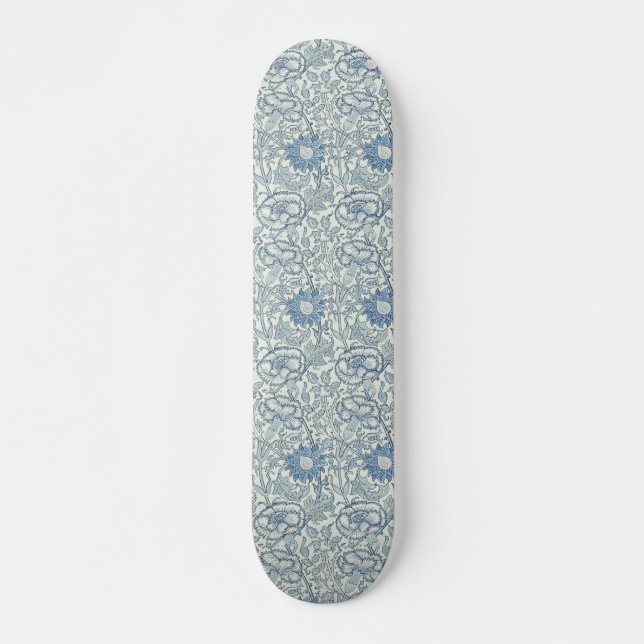 William Morris Schönes Blumenmuster, blau, Rose Skateboard (Vorne)