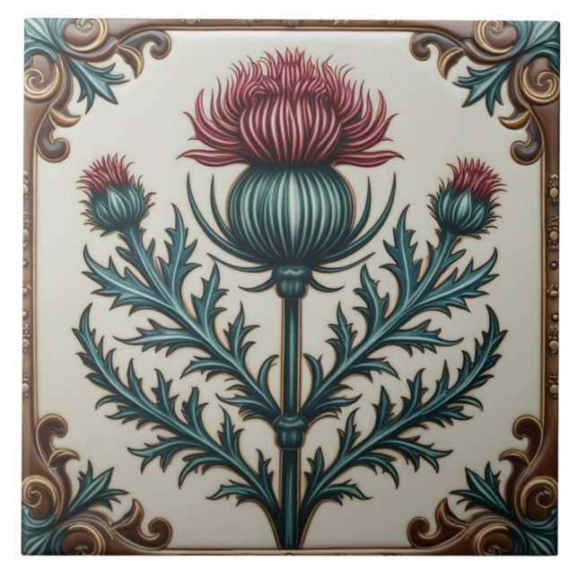 William Morris Schottischer Distel vintage Blumenm Fliese (Vorderseite)