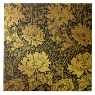 William Morris Schwarz und Gold Blumenmuster  Fliese