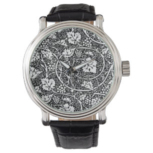 William Morris Schwarz-Weiß-Reben-Muster Armbanduhr