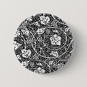 William Morris Schwarz-Weiß-Reben-Muster Button