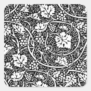 William Morris Schwarz-Weiß-Reben-Muster Quadratischer Aufkleber