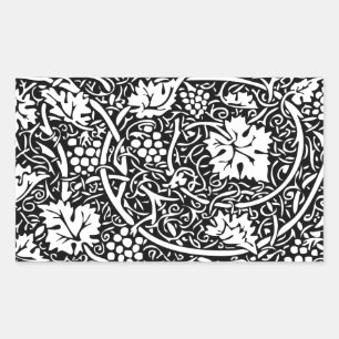 William Morris Schwarz-Weiß-Reben-Muster Rechteckiger Aufkleber