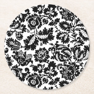 William Morris Schwarz-Weiß-Venetianisches Blumenm Runder Pappuntersetzer