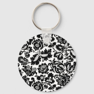 William Morris Schwarz-Weiß-Venetianisches Blumenm Schlüsselanhänger