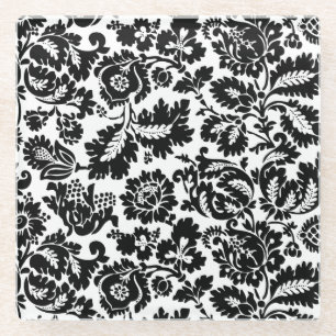 William Morris Schwarz-Weiß-Venezianisches Blumenm Glasuntersetzer