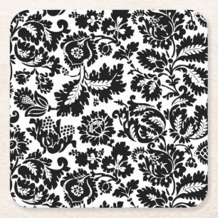 William Morris Schwarz-Weiß-Venezianisches Blumenm Rechteckiger Pappuntersetzer