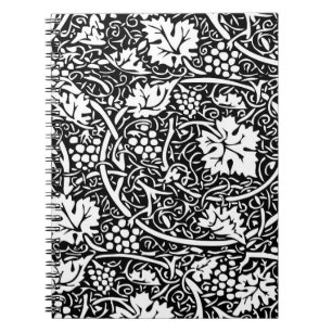 William Morris Schwarz-Weiß-Weinreben-Muster Notizblock