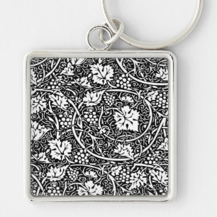 William Morris Schwarz-Weiß-Weinreben-Muster Schlüsselanhänger
