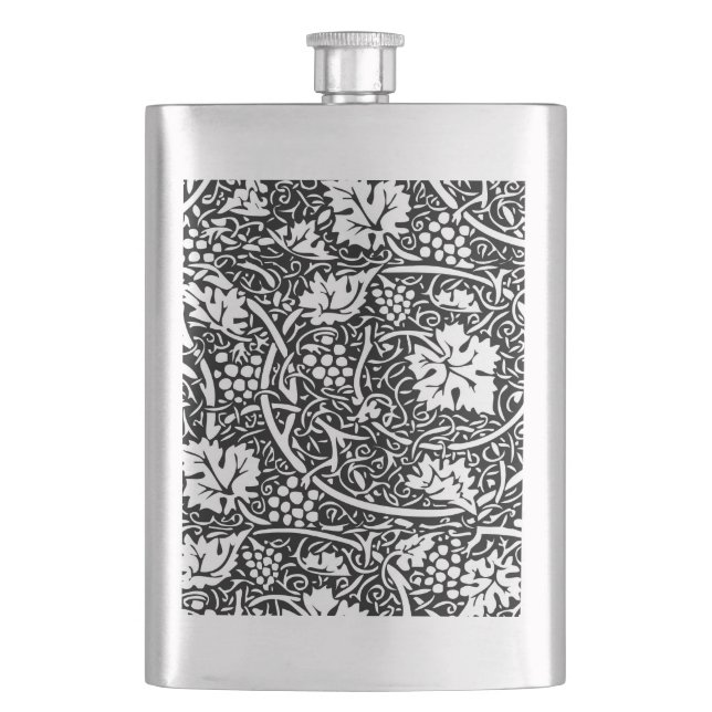 William Morris Schwarz-weißer Weintraum Flachmann (Vorderseite)