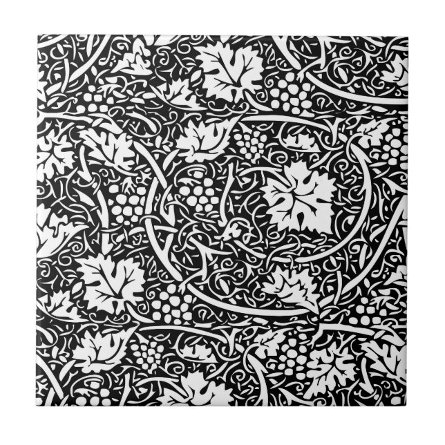 William Morris Schwarz-weißer Weintraum Fliese (Vorderseite)