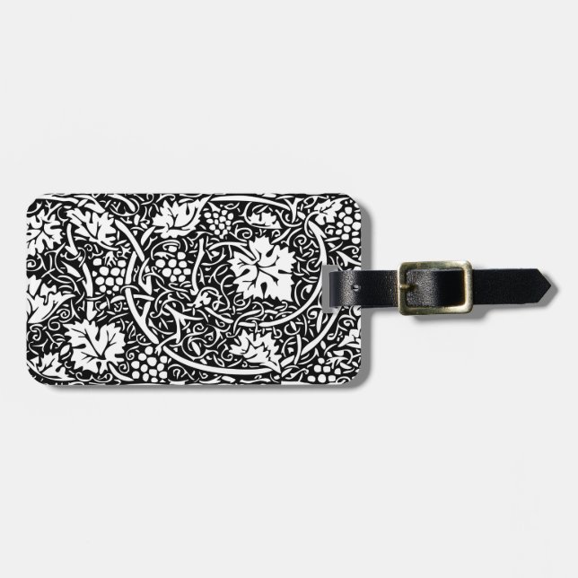 William Morris Schwarz-weißer Weintraum Gepäckanhänger (Vorderseite horizontal)