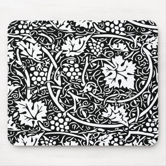 William Morris Schwarz-weißer Weintraum Mousepad (Vorne)