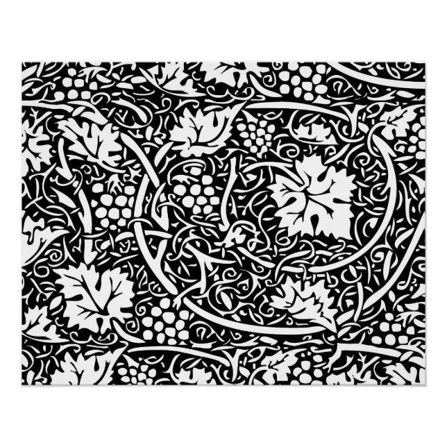 William Morris Schwarz-weißer Weintraum Poster (Vorderseite)
