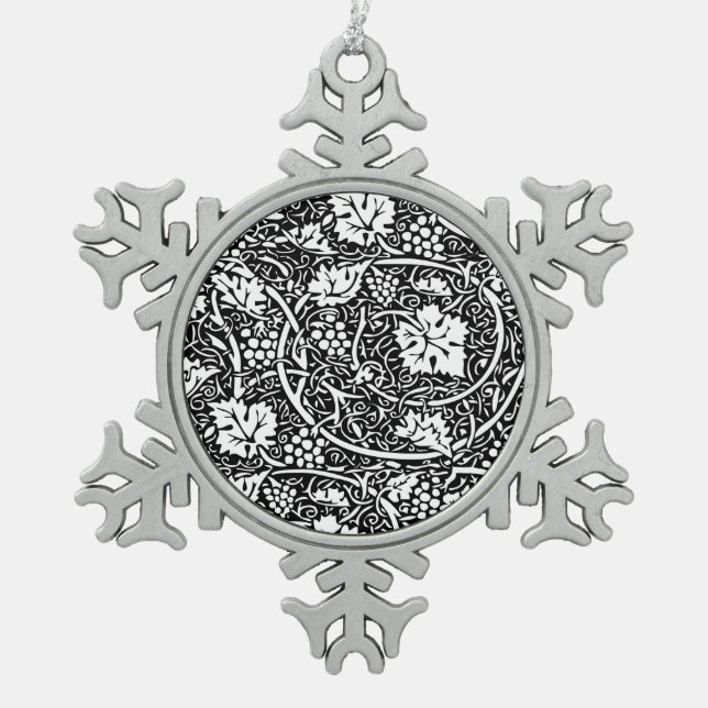 William Morris Schwarz-weißer Weintraum Schneeflocken Zinn-Ornament (Vorderseite)