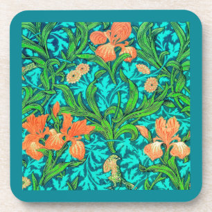 William Morris Schwertlilien, Orange und Türkis Getränkeuntersetzer