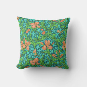 William Morris Schwertlilien, Orange und Türkis Kissen