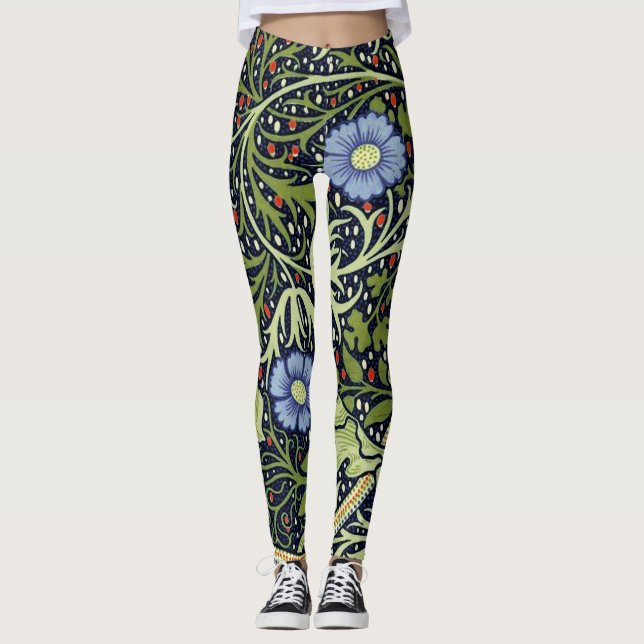 William Morris Seaweed Antike Blume Leggings (Vorderseite)