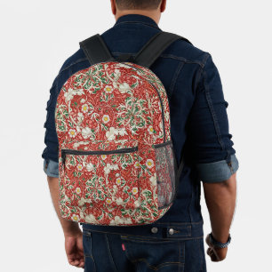 William Morris Seaweed Antike Blume Rot Grün Bedruckter Rucksack