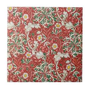 William Morris Seaweed Antike Blume Rot Grün Fliese
