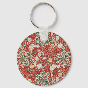 William Morris Seaweed Antike Blume Rot Grün Schlüsselanhänger