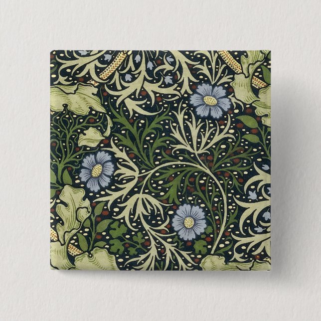 William Morris Seaweed Pattern Vintage Kunst Button (Vorderseite)