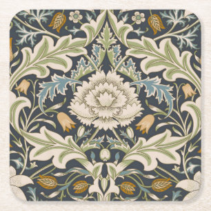 William Morris Severn Navy Blaues Blumenkunstwerk Rechteckiger Pappuntersetzer
