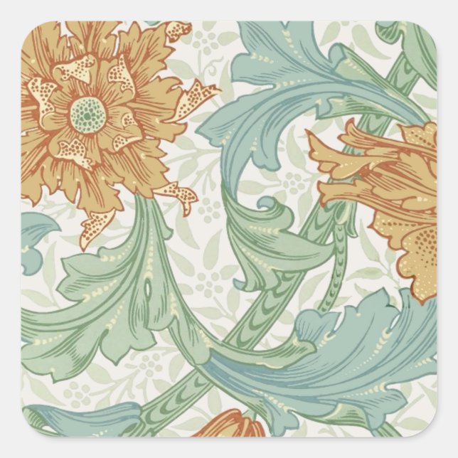 William Morris Single Stem Floral Pattern Quadratischer Aufkleber (Vorderseite)