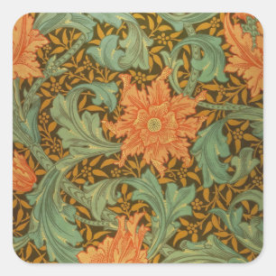 William Morris Single Stem Muster Art Nouveau Quadratischer Aufkleber