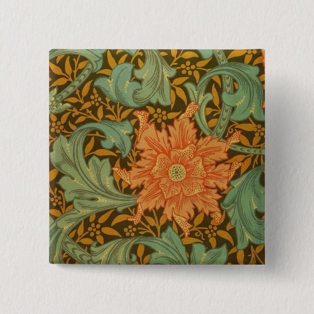 William Morris Single Stem Pattern Art Nouveau Button (Vorderseite)