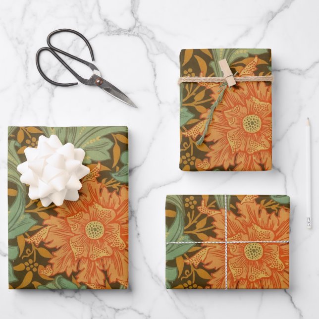 William Morris Single Stem Pattern Art Nouveau Geschenkpapier Set (Vorderseite)