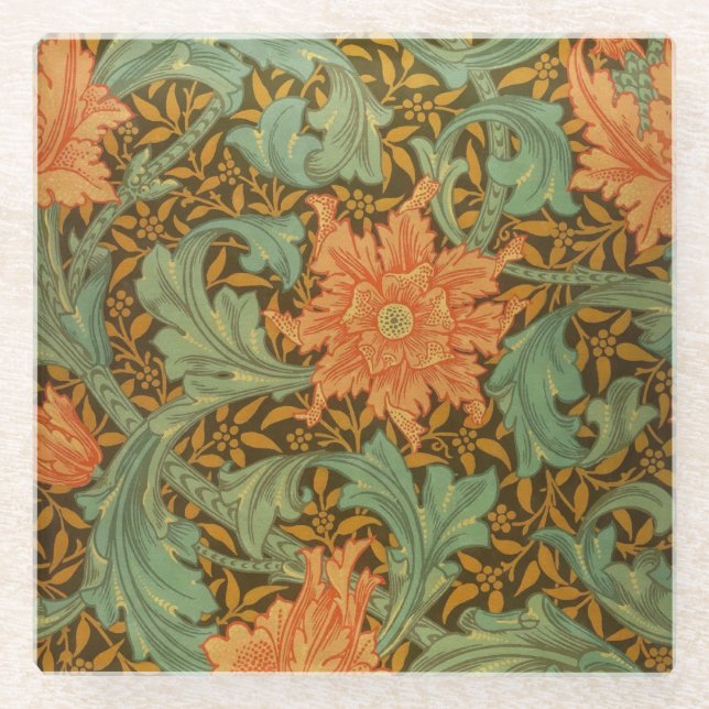 William Morris Single Stem Pattern Art Nouveau Glasuntersetzer (Vorderseite)