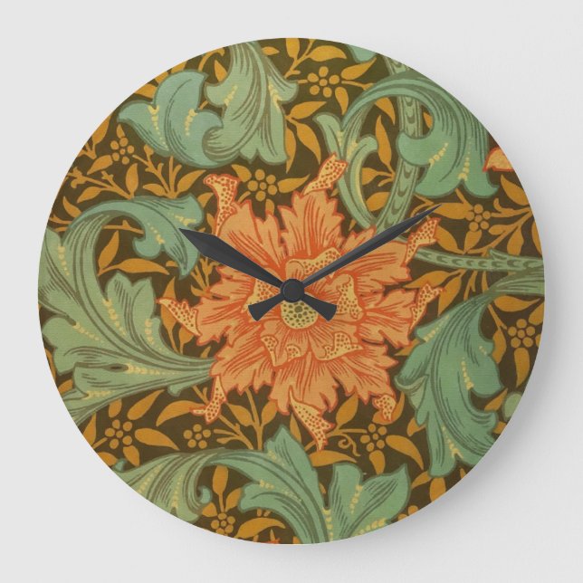 William Morris Single Stem Pattern Art Nouveau Große Wanduhr (Vorderseite)