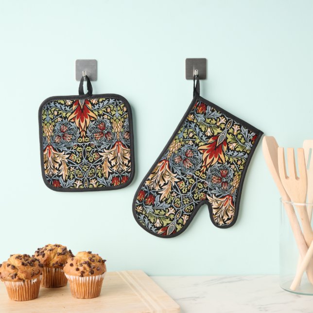 William Morris Snakeshead Floral Pattern Ofenhandschuh & Topflappen-Set (Insitu (Hängend))