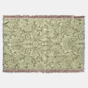 William Morris Sonnenblume Vintage Olive Damast Decke