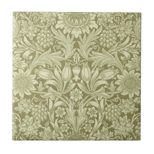 William Morris Sonnenblume Vintage Olive Damast Fliese