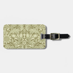 William Morris Sonnenblume Vintage Olive Damast Gepäckanhänger