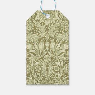 William Morris Sonnenblume Vintage Olive Damast Geschenkanhänger