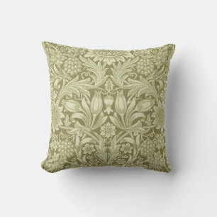 William Morris Sonnenblume Vintage Olive Damast Kissen
