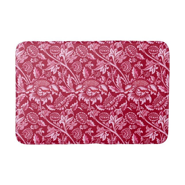 William Morris Sonnenblumen, Burgund und Pink Badematte (Vorderseite)