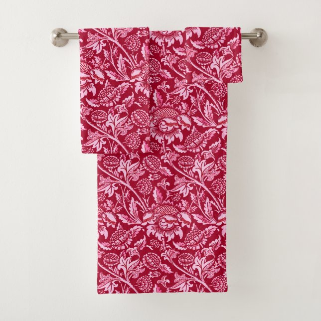 William Morris Sonnenblumen, Burgund und Pink Badhandtuch Set (Insitu)