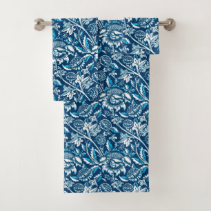 William Morris-Sonnenblumen, dunkelblau und weiß Badhandtuch Set