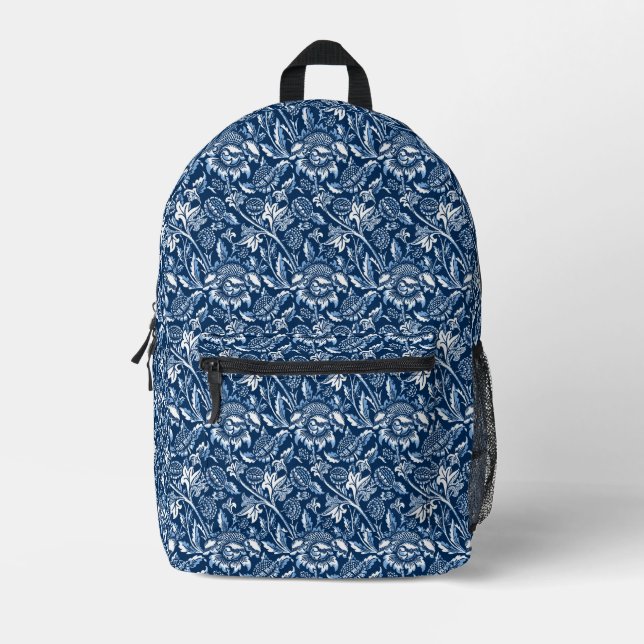 William Morris Sonnenblumen, Dunkelblau und Weiß Bedruckter Rucksack (Vorderseite)