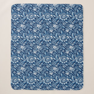 William Morris Sonnenblumen, Dunkelblau und Weiß Sherpadecke