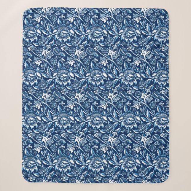 William Morris Sonnenblumen, Dunkelblau und Weiß Sherpadecke (Vorderseite)