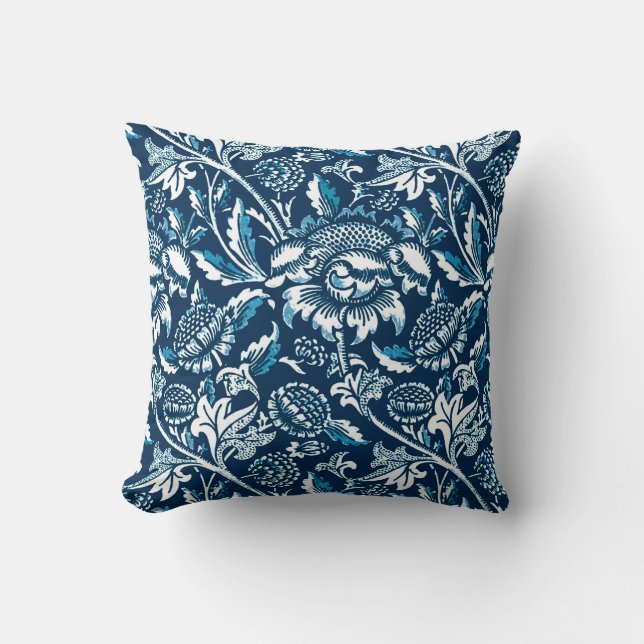 William Morris-Sonnenblumen, Marine-Blau und Weiß Kissen (Vorderseite)